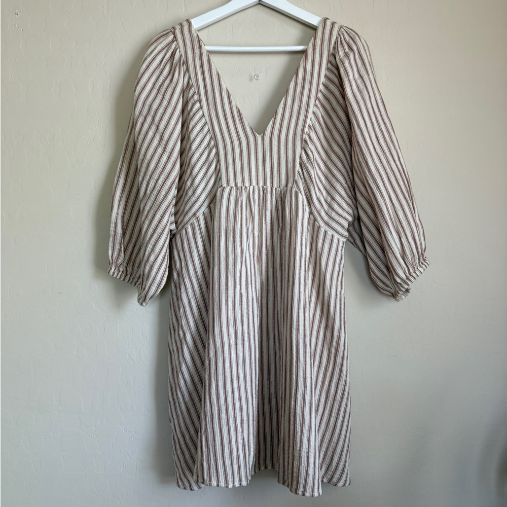 Every Women’s Striped Cotton Dolman Sleeve Boho Flowy Dress Striped Cream Medium